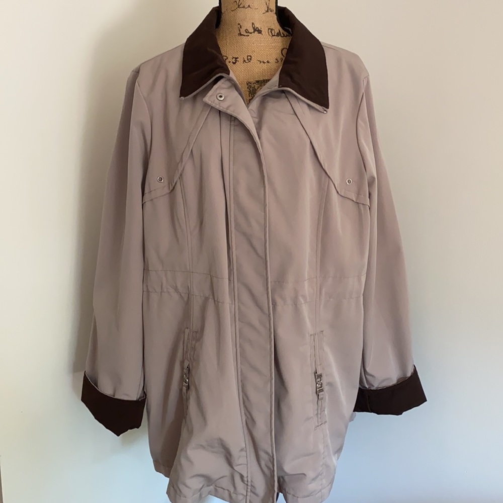George Lined Outdoor Jacket Coat Black Trim Tan Zip Buttons 2XL